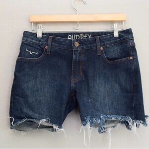 Kimes Ranch Women's Frayed Hem Jean Shorts - Dark Blue